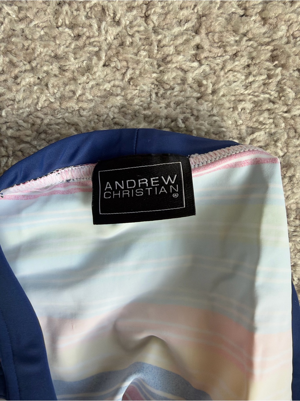 Men’s Andrew Christian Striped Swim Briefs with Navy Trim - Picture 3 of 3